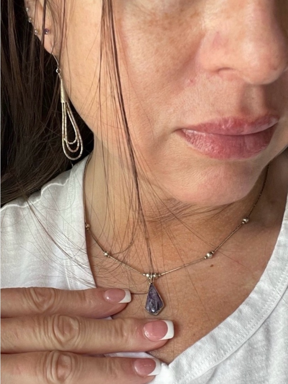 Amethyst Pendant Necklace & Liquid Silver Drop Earrings Sterling Silver Curation